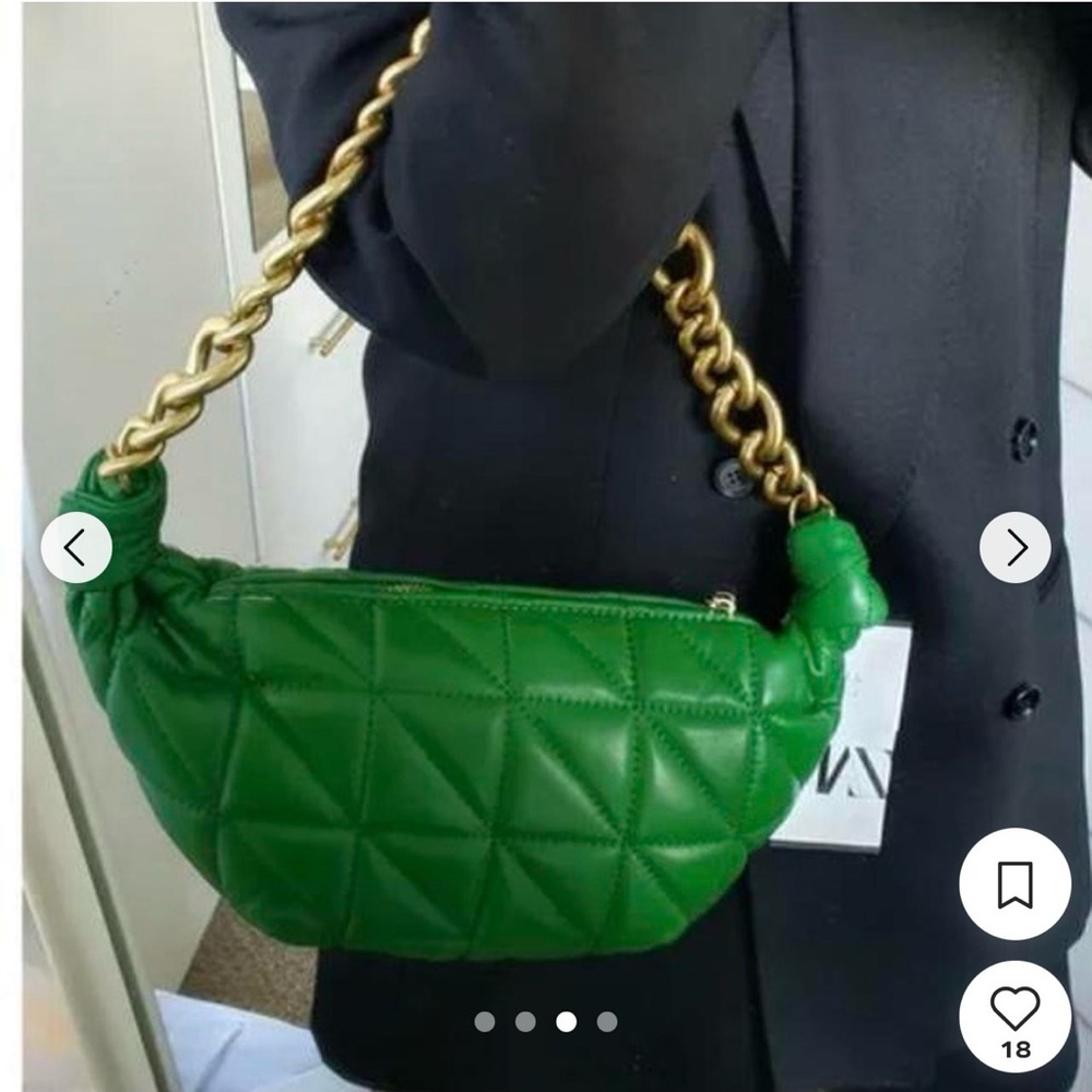 Zara Emerald Quilted Shoulder Bag with Gold Chain